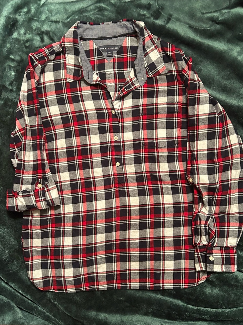 Tommy Hilfiger Red Black and White Plaid Button-Down Shirt